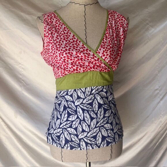 Boden - 100% Cotton Faux Wrap Side Zip Floral Sleeveless Top Sz 12 - Picture 3 of 7